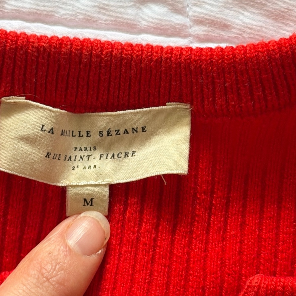 Sezane Red Ribbed Button-Up Cardigan - Picture 3 of 4